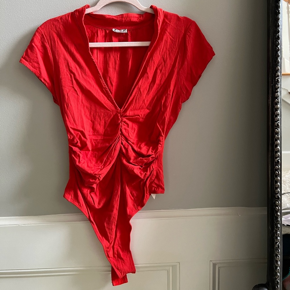 Lulus Rouched V-Neck Burnt Orange Body Suit Size M